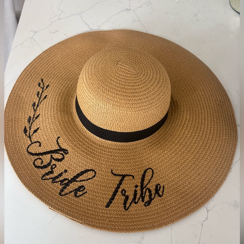 NWOT Bride Tribe Embroidered Wide-Brim Straw Sun Hat - Brown/Black